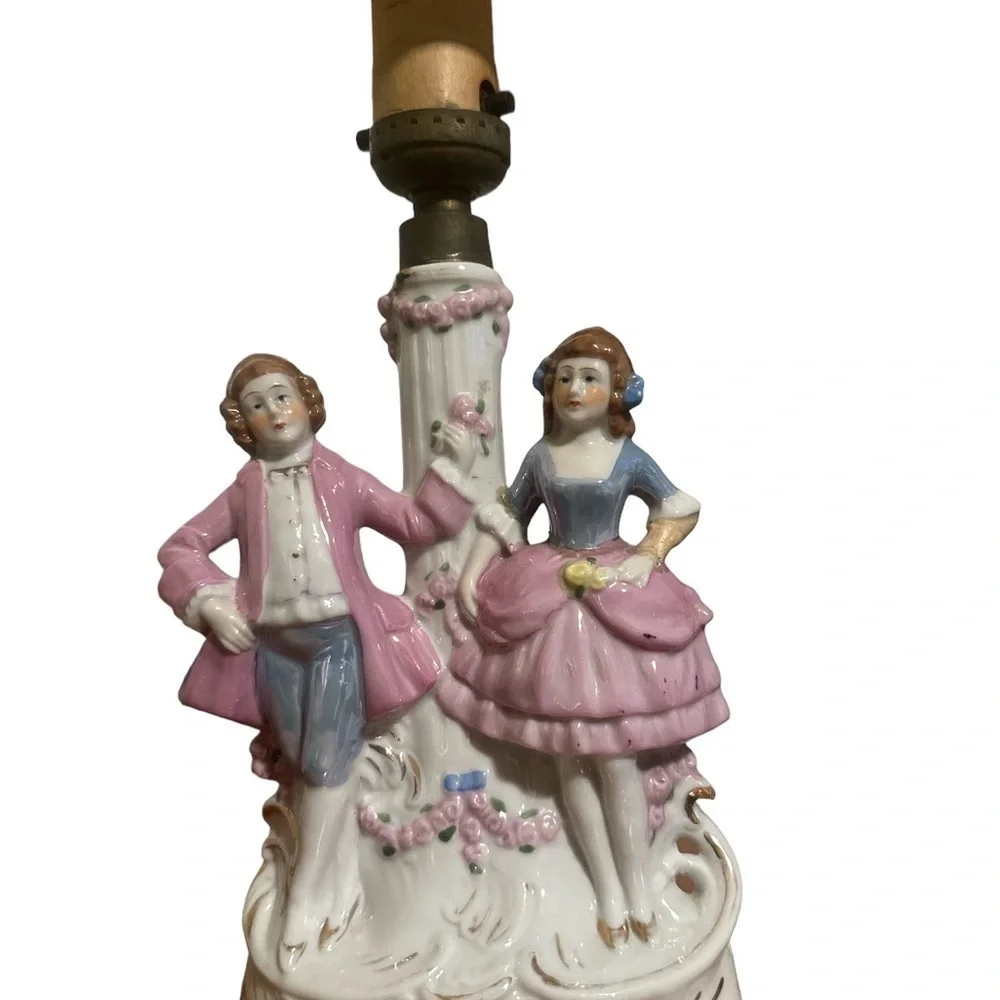 Vintage Antique German porcelain figural couple table lamp This